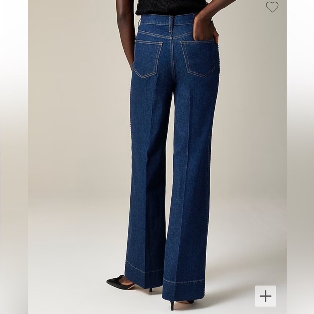 J.Crew ‘96 Embellished Denim Trouser Wide Leg Jeans 31P High Rise Dark Wash - Picture 3 of 16